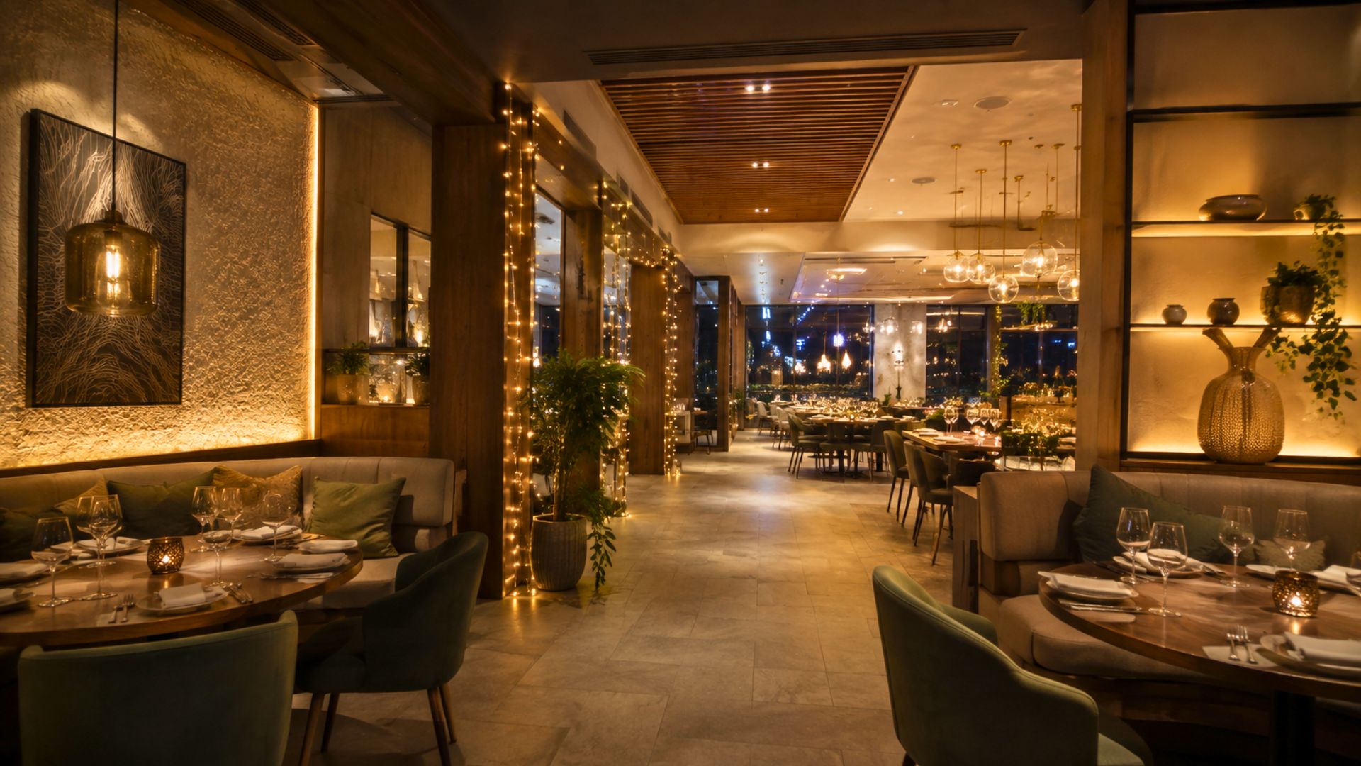Festive lighting setting the tone for a New Year party